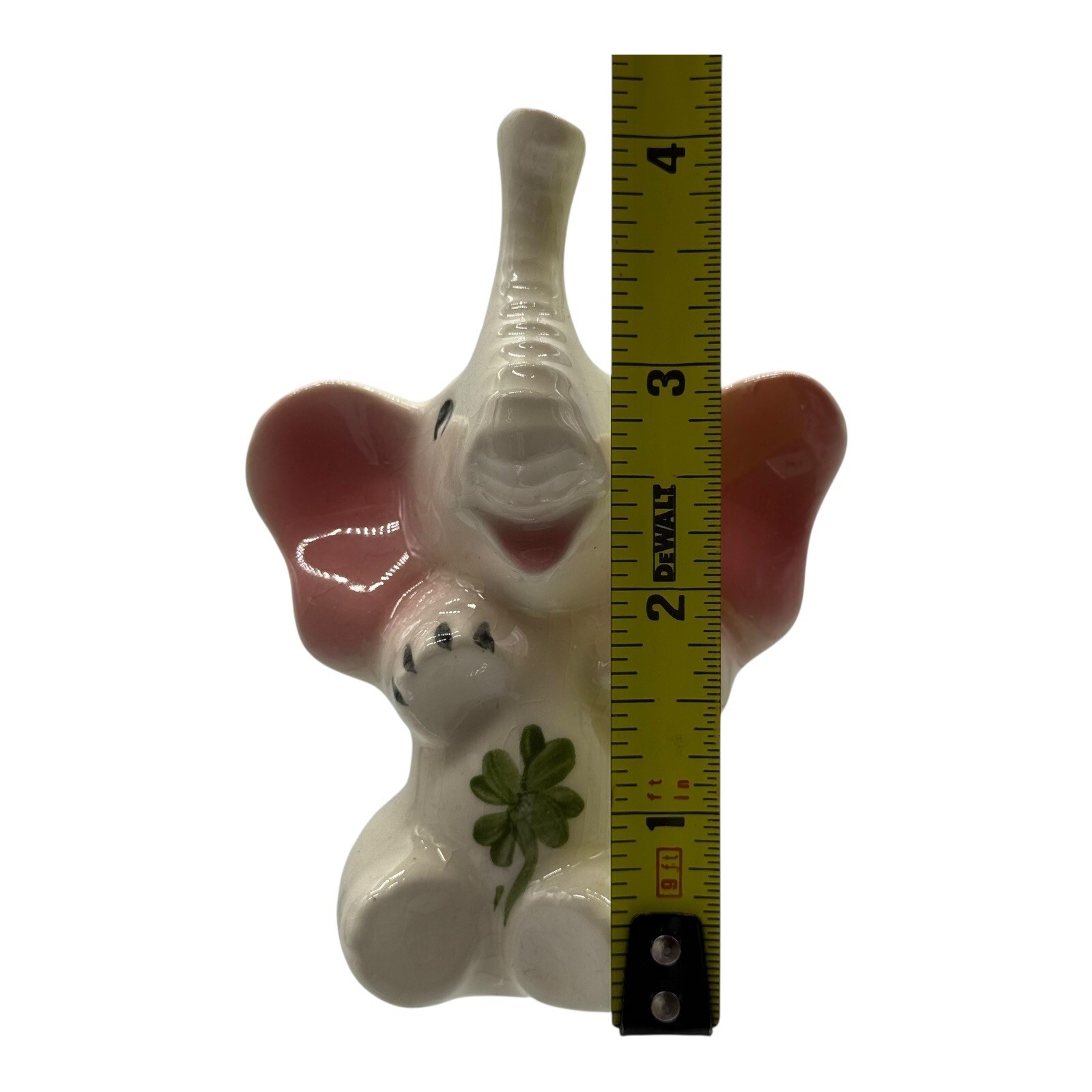 Elephant Figurine Lucky Shamrock Trunk Up Ceramic Good Luck Decor Vintage Cute