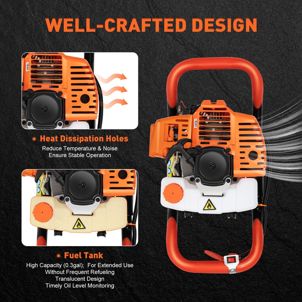 52CC 2-Stroke Gas Powered Hole Digger Earth Auger Digging Machine (without Bit)