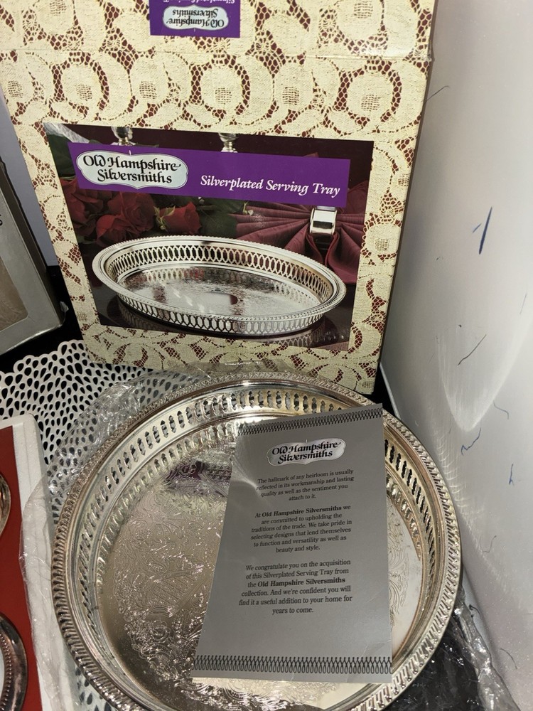 Old Hampshire Silversmiths Silverplated Bowl 4 Ashtrays Original Boxes