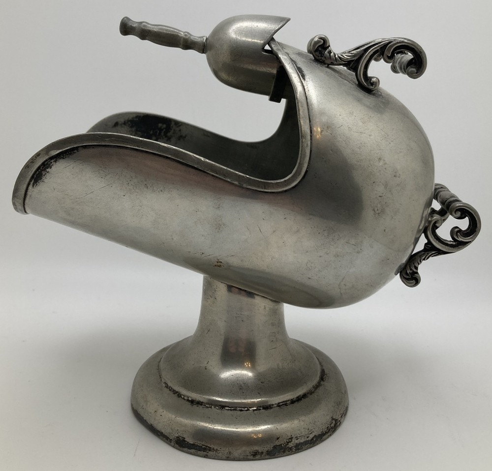 Vintage Silver Plated Engraved Sugar Scuttle with Scoop Spoon Rare old