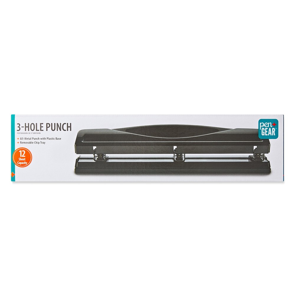3-Hole Punch, 12 Sheet Capacity, Black