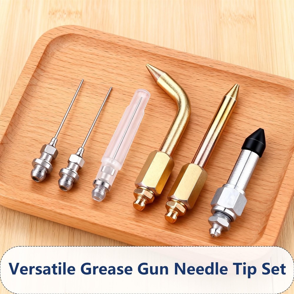 6Pcs Grease Gun Accessory Kit – Includes Needle Tip Dispenser, Rubber Flex