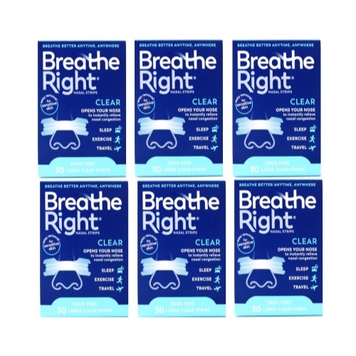 BREATHE RIGHT Original Clear Nasal Strips  Sensitive Skin 30EA (Pack of 6)