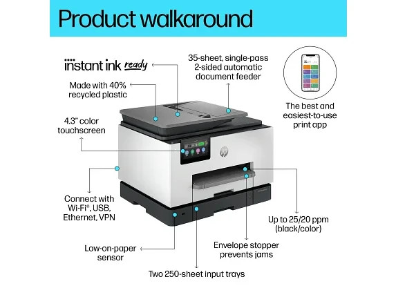 HP OfficeJet Pro 9135e Wireless All-in-One Color Inkjet Printer-Pro. Refurbished