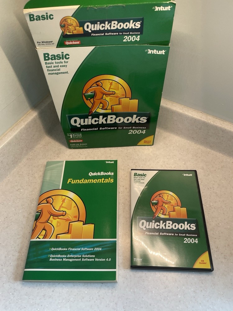 QuickBooks Basic 2004 In Box For PC Clean Disc Financial Software Windows XP