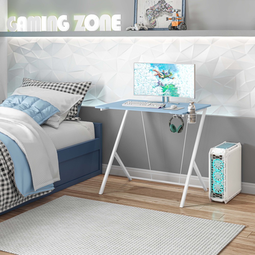 Blue Laminate Computer Desk - Scratch-Resistant - Adjustable Accessory Mounts