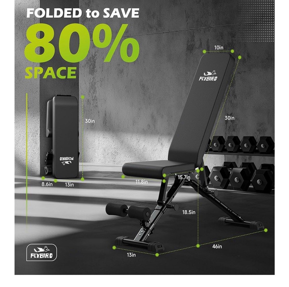 FLYBIRD Weight Bench, Adjustable Strength Training Bench for Full Body Workout
