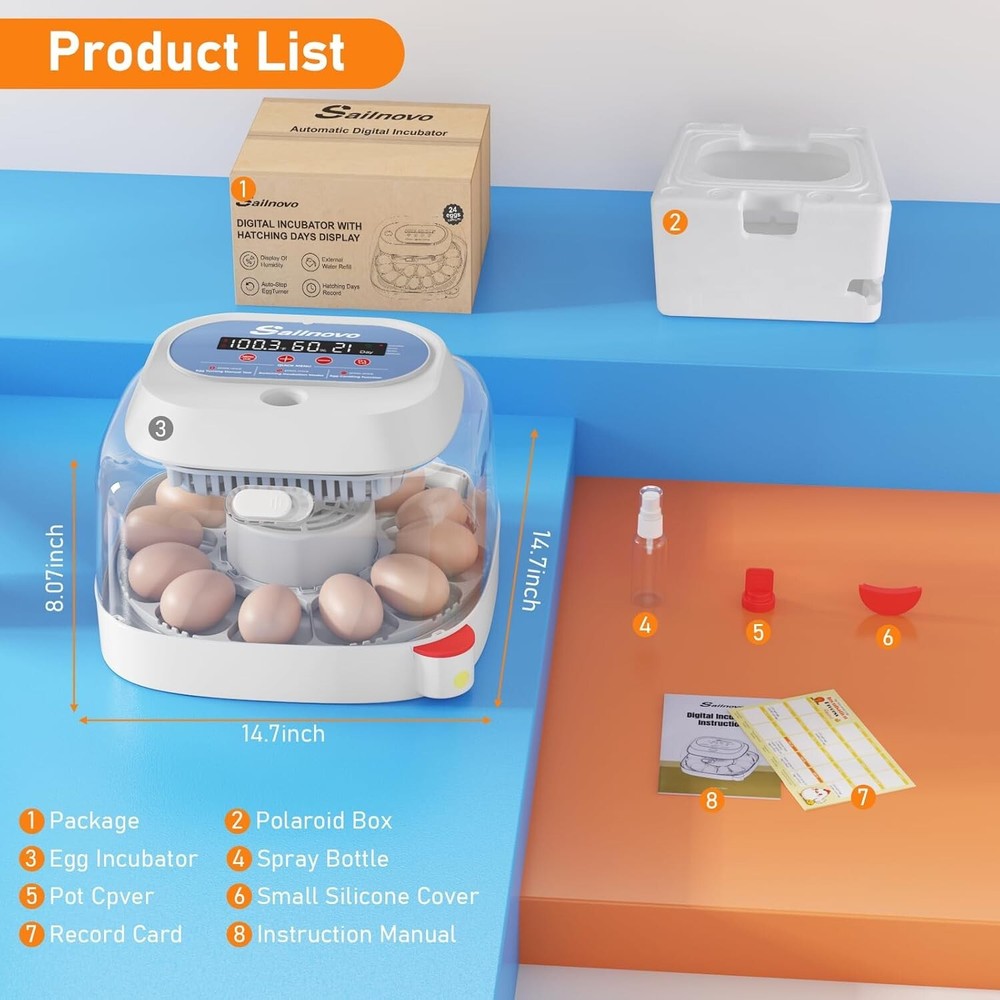 12 Egg Incubator for Hatching Eggs with Automatic Egg Turning Egg Candler Gift