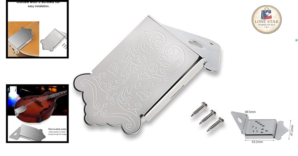 Alloy Mandolin Tailpiece with Silver Finish - 8 String Replacement Part