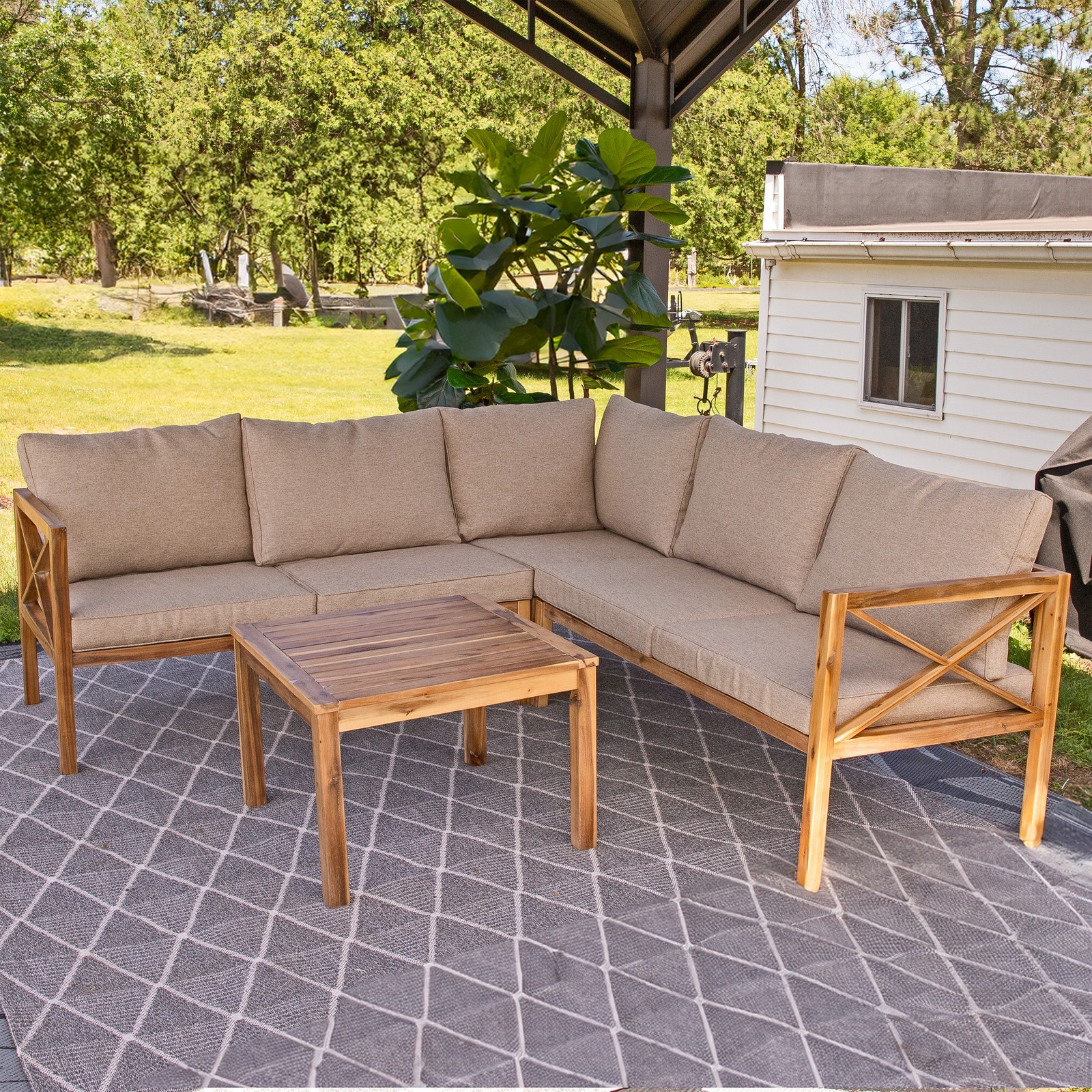 Edisto 4-Piece Acacia Outdoor Conversation Set - Light Brown by Sunnydaze