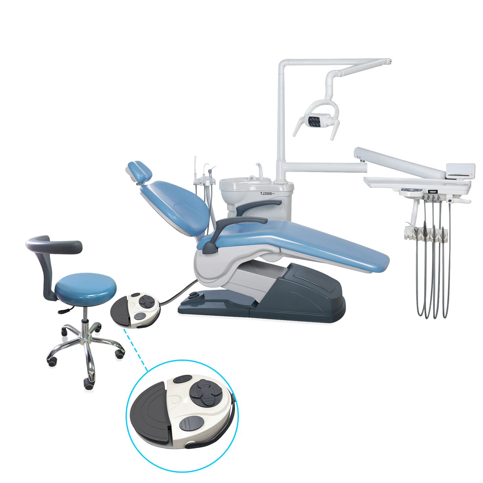 Dental Unit Chair Computer Controlled Motor Hard Leather +LED Oral Lamp +Stool