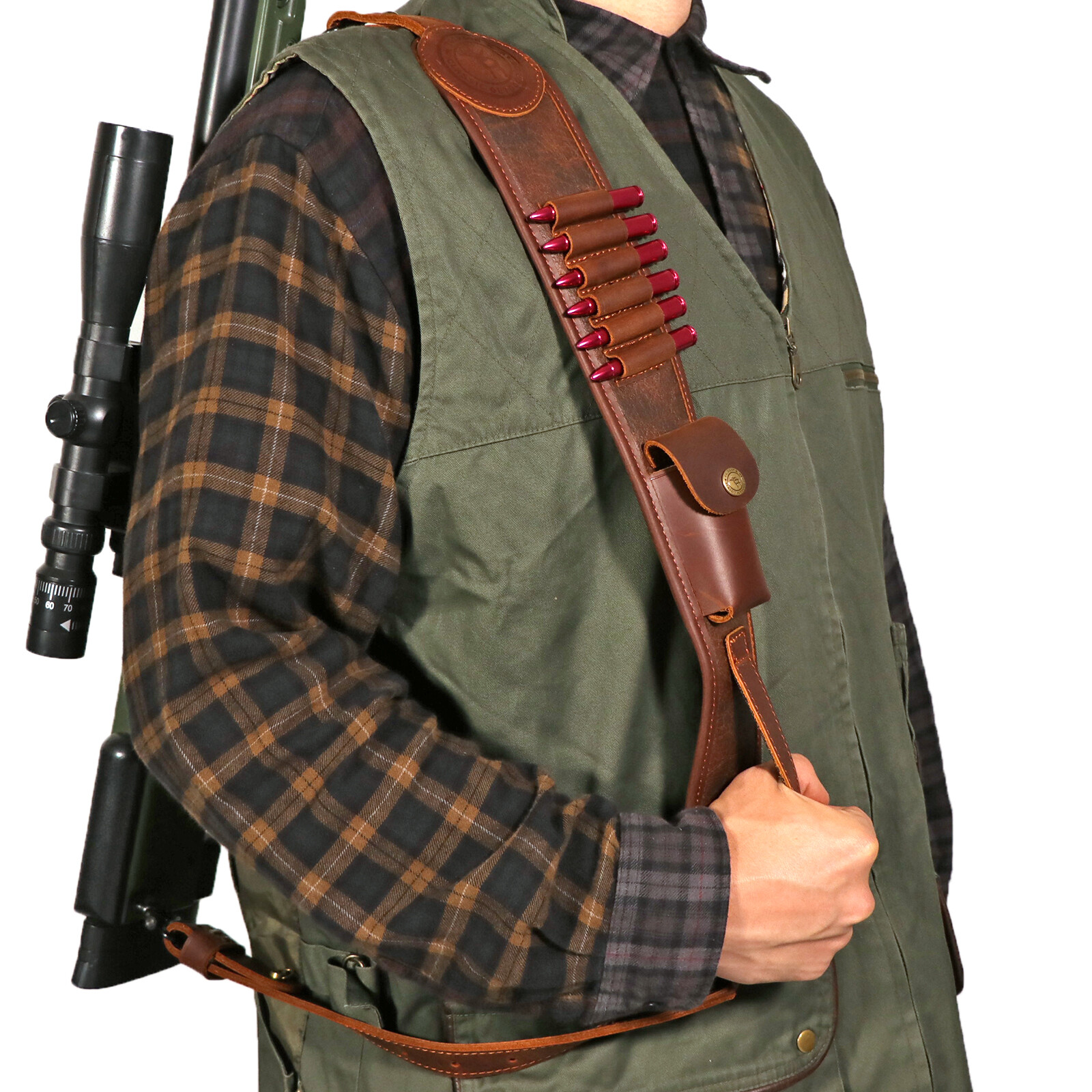 Tourbon PU Leather Rifle Sling Gun Shell Loops Hunt Ammo Strap .308.30-06,45-70