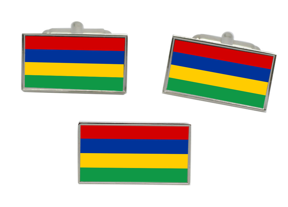 Mauritius Flag Cufflink and Tie Pin Set