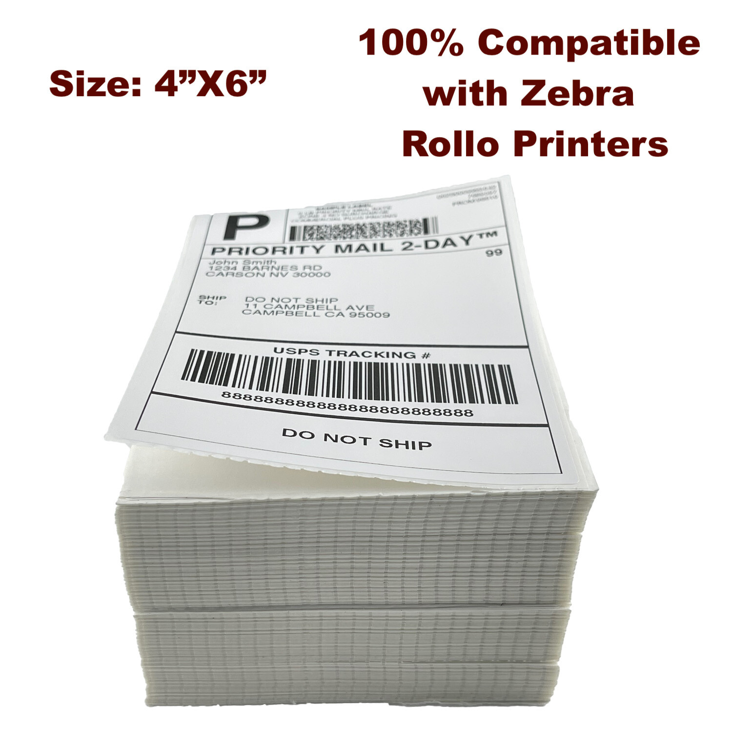 500 4x6 Fanfold Direct Thermal Shipping Labels for Zebra & Rollo Printers