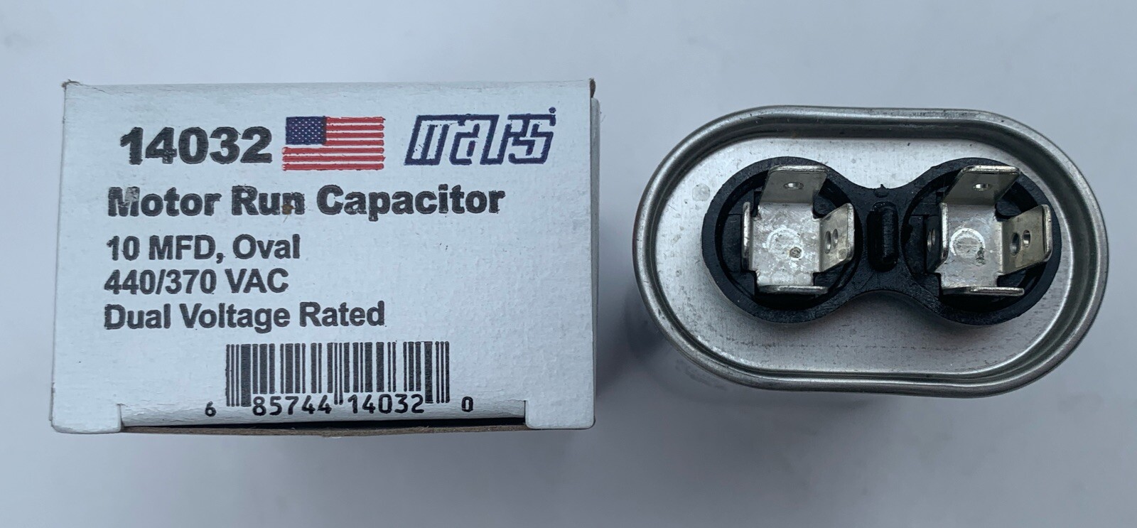 Mars 14032 Oval Motor Run Capacitor 10 MFD 440/370V, Made in USA