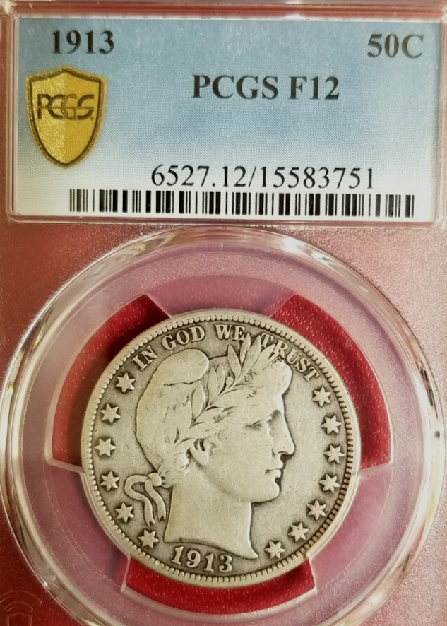 PCGS F-12! 1913 KEY DATE BARBER HALF