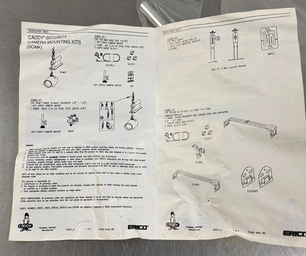 Erico Caddy Security Camera Mounting Kit for Beam Flange SCMKB New