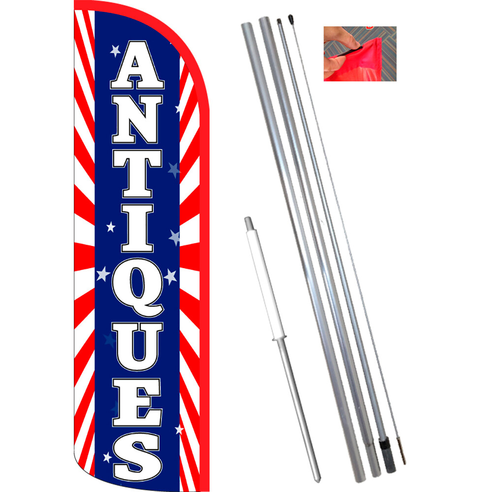 ANTIQUES (Sunburst) Windless Feather Flag Bundle (Complete Kit) OR Optional Repl