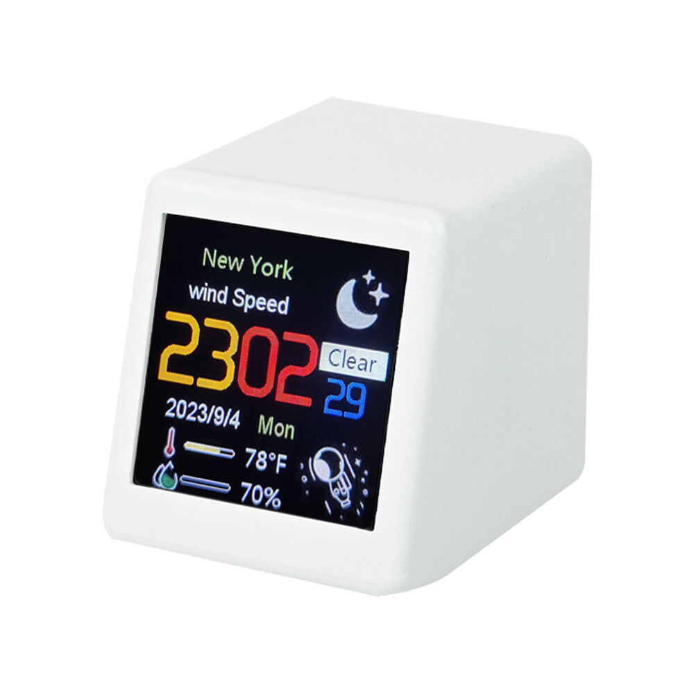 White Smart Desktop Clock WIFI Weather Clock 1.5" Screen Temperature & Humidity