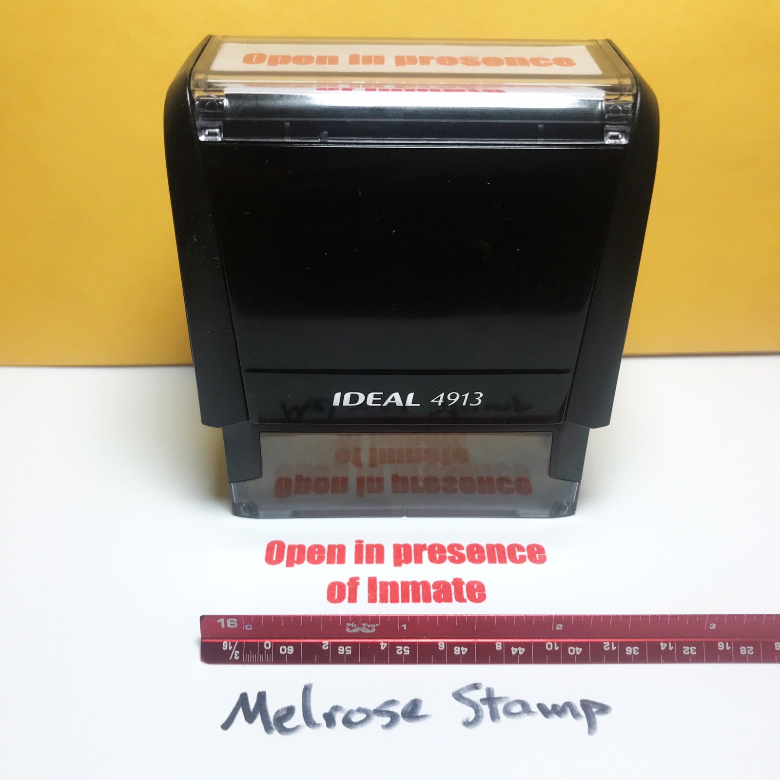 Open In Presence Of Inmate Rubber Stamp Red Ink Self Inking Ideal 4913