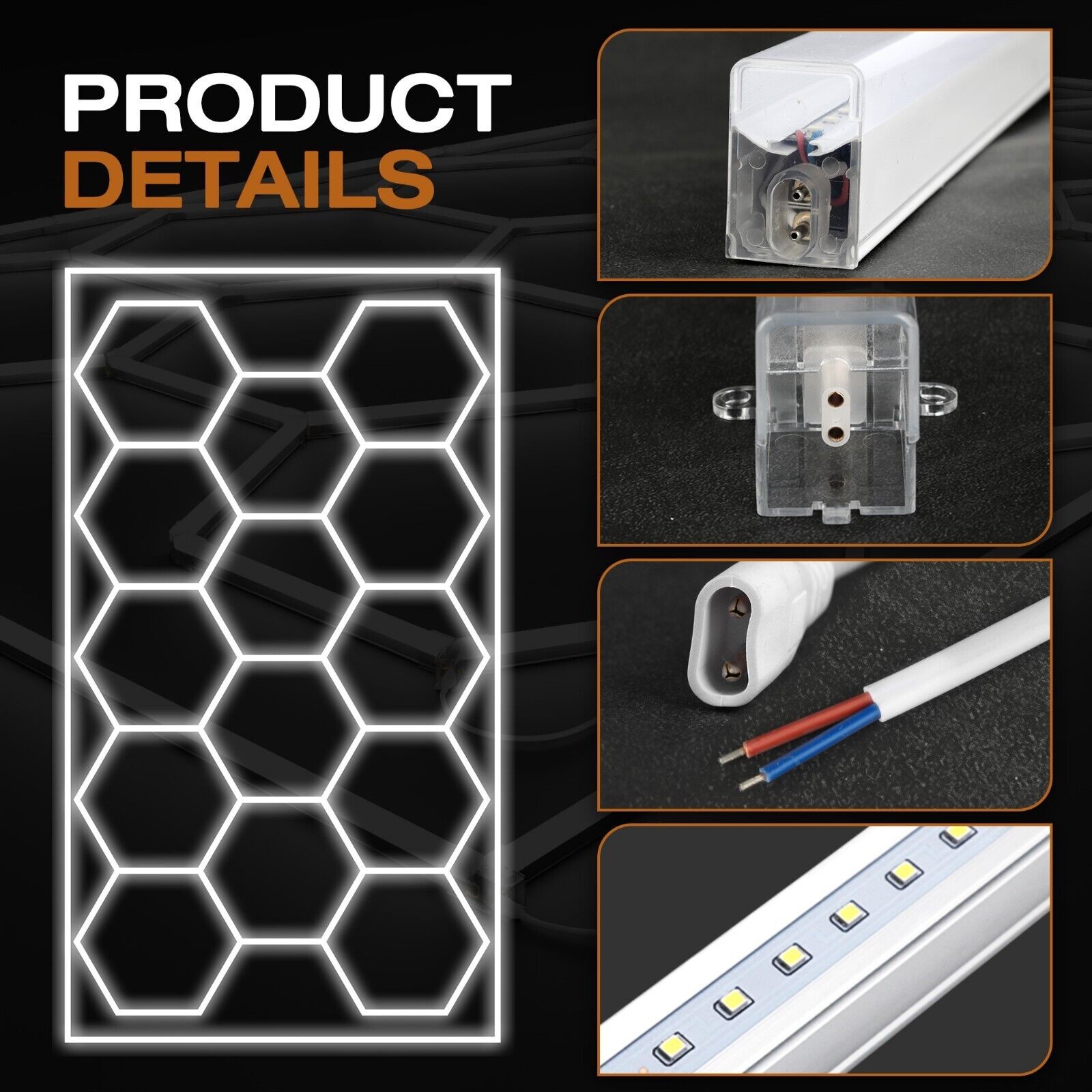 14 Hexagon LED Lighting Car Detail Garage Workshop Gym Honeycomb Lights 6500K US