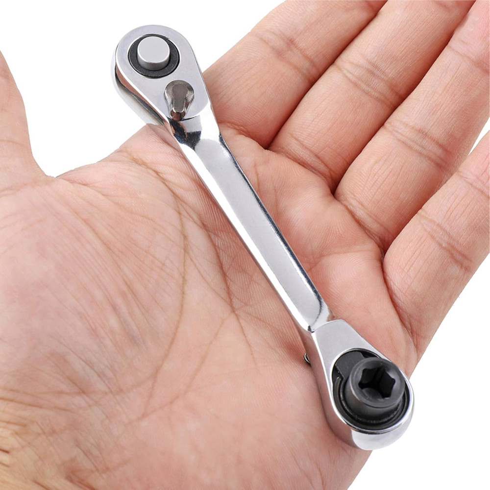 1/4" Mini Double Head Ratchet Wrench 72 Tooth Socket & Bit Driver Tool Silver