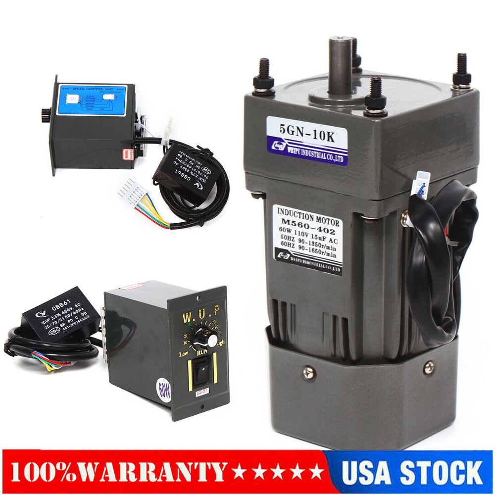 60W 110V AC Gear Motor Electric Variable Speed Controller Single-phase 1:10（10k）