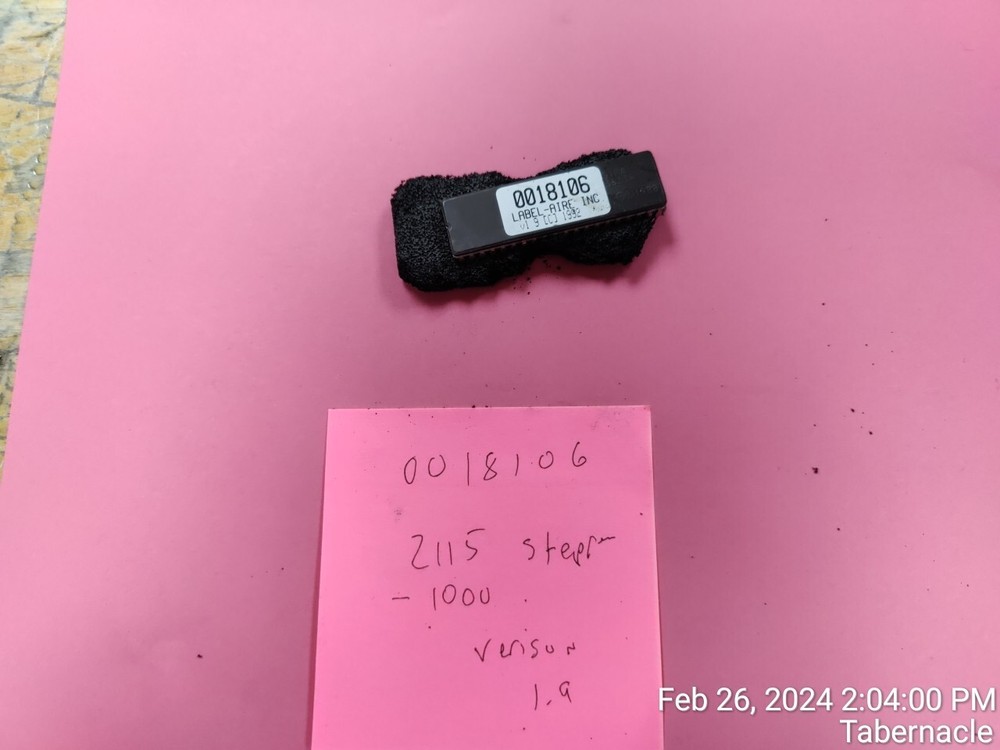 Label Aire 2115 CPU IC 0018106 Stepper -1000 Version 1.9