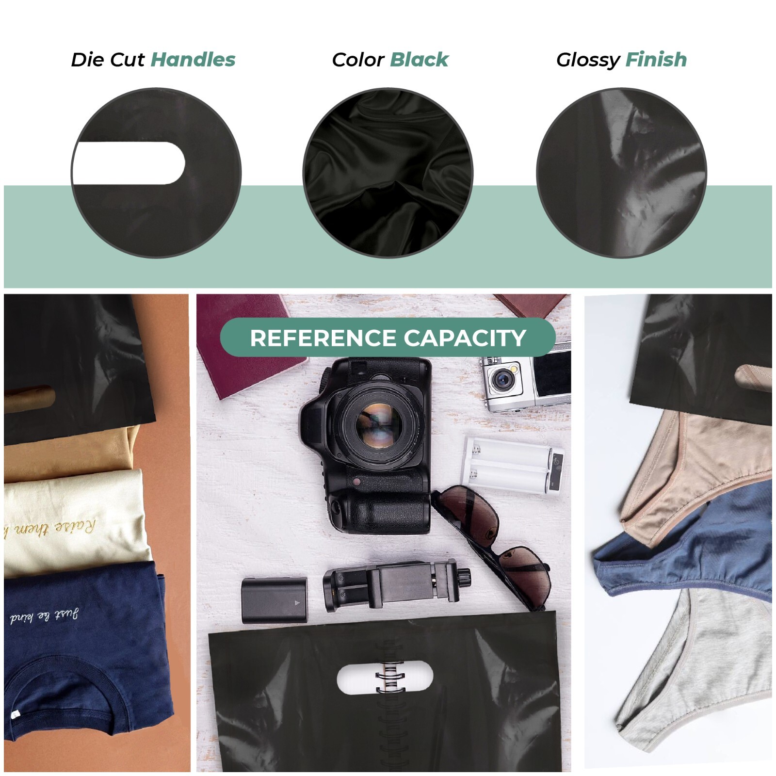 100 Pack 12" x 15" with 1.25 mil Thick Black Merchandise Plastic Glossy Bags