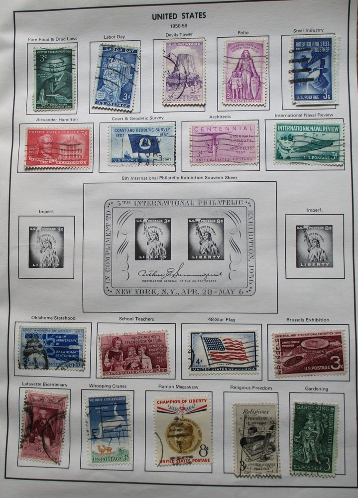 1972 H.E. HARRIS FREEDOM STAMP ALBUM UNITED STATES & TWO SHEETS OF 1/2 & 1 CENT