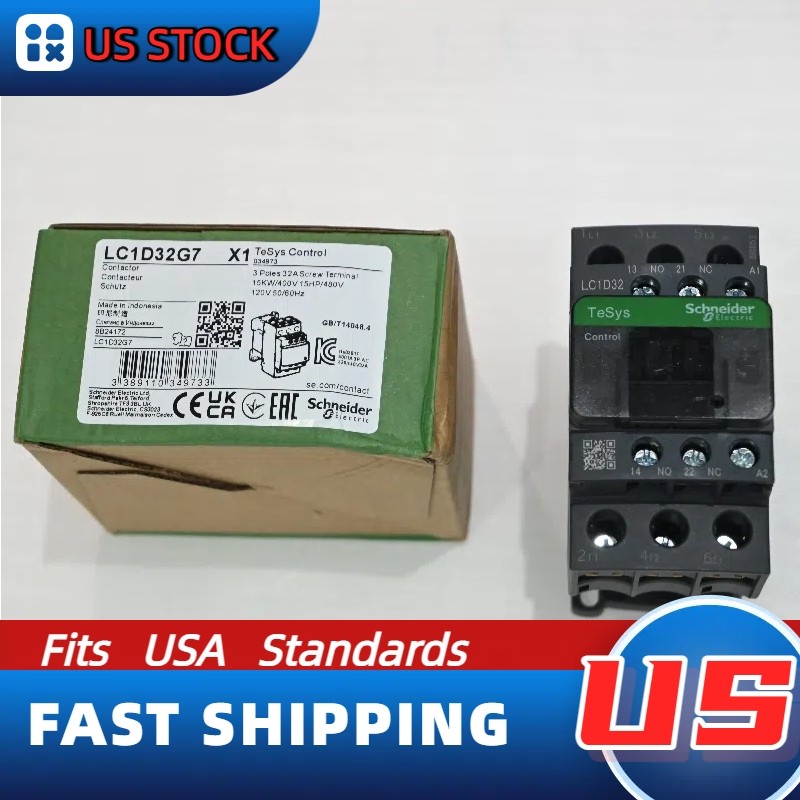 LC1D32G7 Schneider New Contactor: 3-Phase 3NO, 120VAC 50/60Hz Coil, US In-Stock