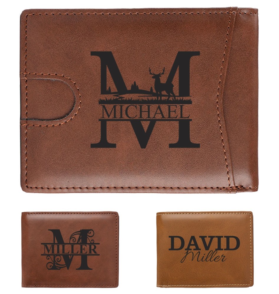 Custom RFID Blocking PU Leather Wallet - Personalized Engraved Bifold Wallets