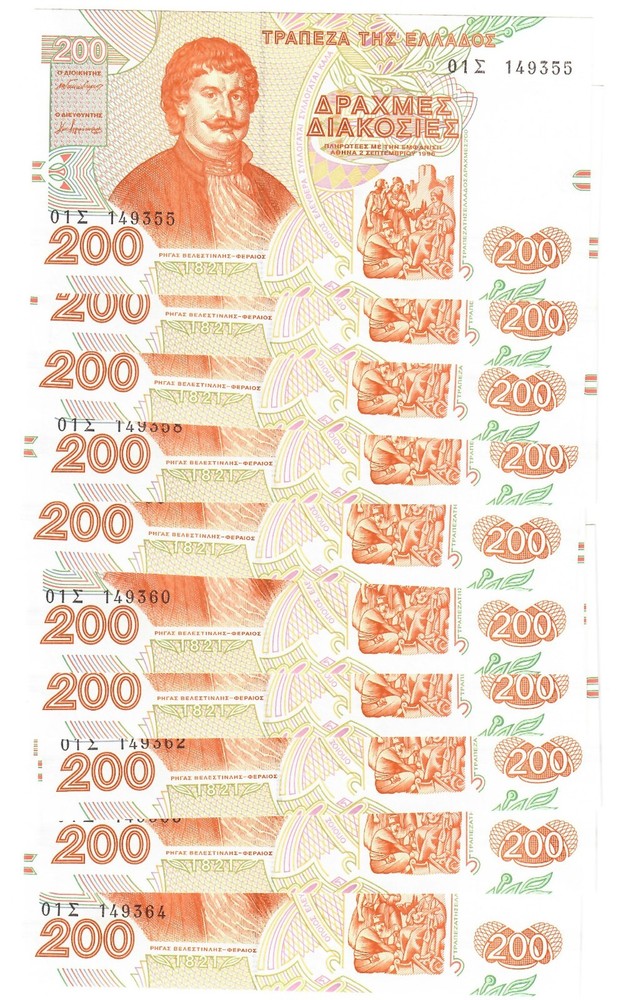 Greece 10x 200 Drachma 1996 UNC