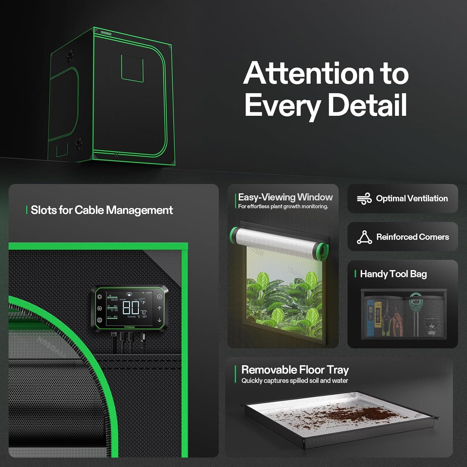 VIVOSUN 5x5FT Smart Grow Tent Kit & 650W LED Grow Light & G6 Ventilation E42A+