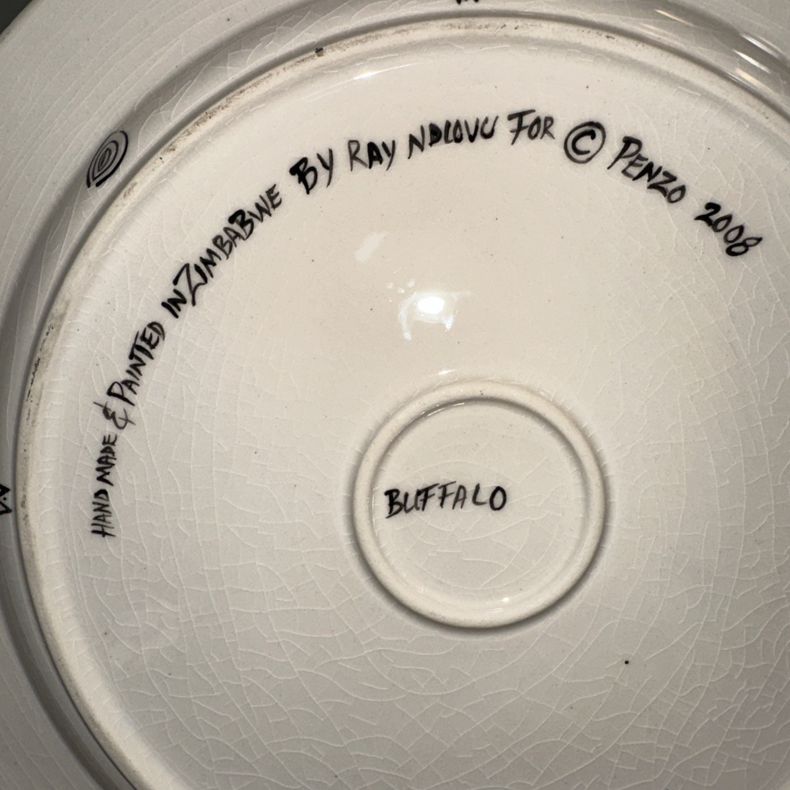Penzo Zimbabwe Hand Painted 12.25 In Plate Buffalo Signed 2008