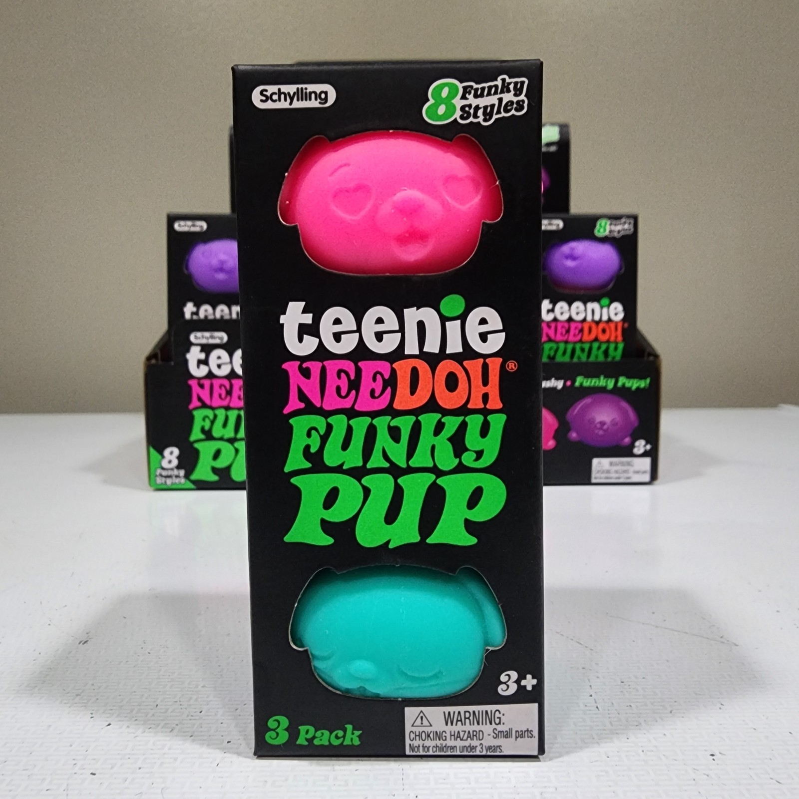 Nee Doh Teenie Funky Pup 1x Set Of 3 NeeDoh Squeeze Toy Neon Stress Ball NEEDOH
