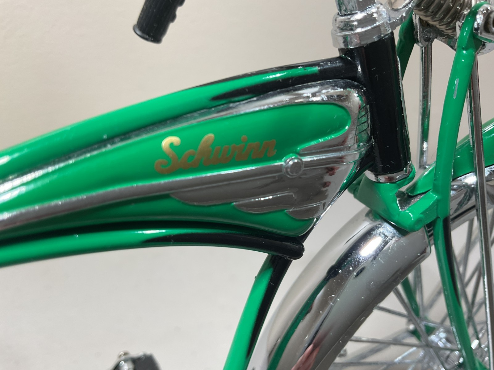 Schwinn Phantom bicycle, Die-cast Metal, 1:6 Scale, Green Enamel Finish, Nice!