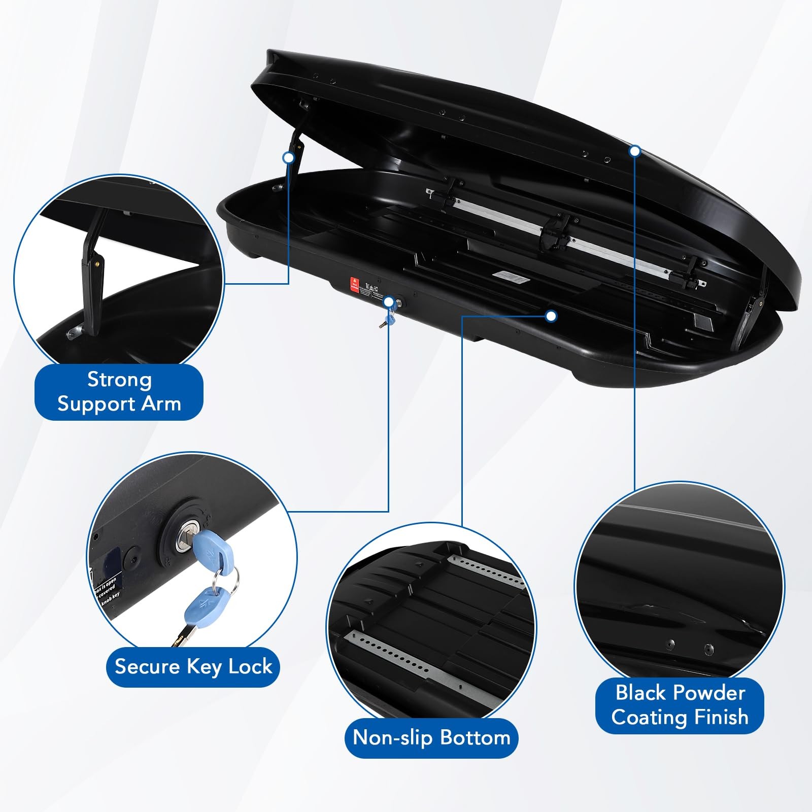 Heavy Duty Hard Shell Roof Top Cargo Carrier Waterproof Storage Box 17 Cu. Ft.