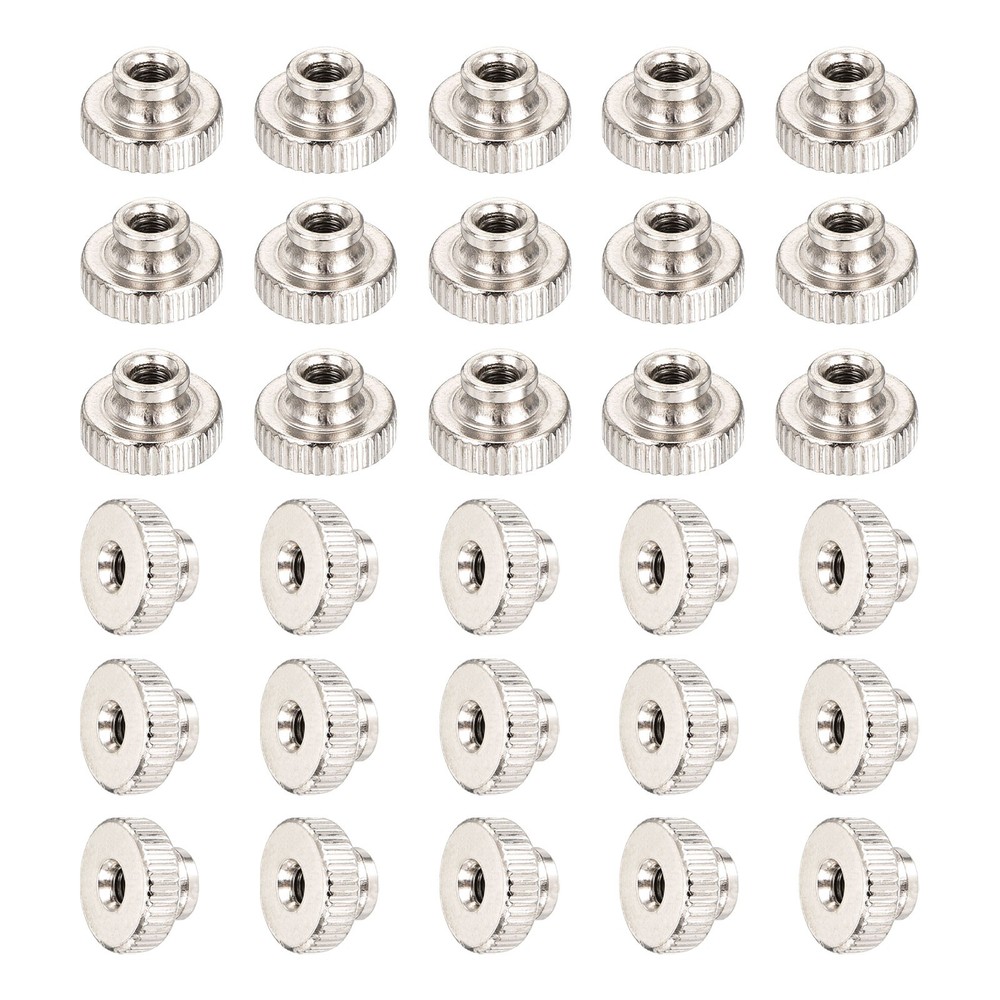 30Pcs Knurled Thumb Nut M3x0.5 Iron Round Knobs nickel plating Silver Tone