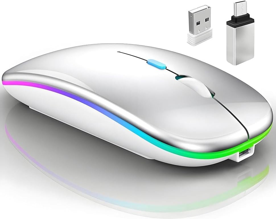 Rechargeable Wireless Bluetooth Mouse for MacBook Laptop PC Dual Mode Silver
