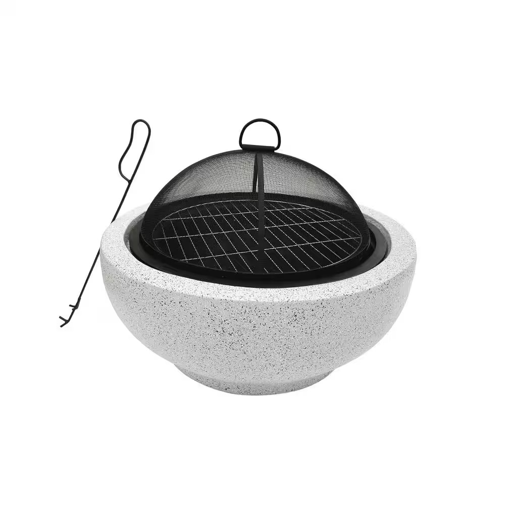 Contemporary Wood round Burning Fire Pit in Grey