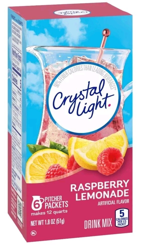 6 Boxes Crystal Light Raspberry Lemonade Drink Mix 36 Pitcher Packets