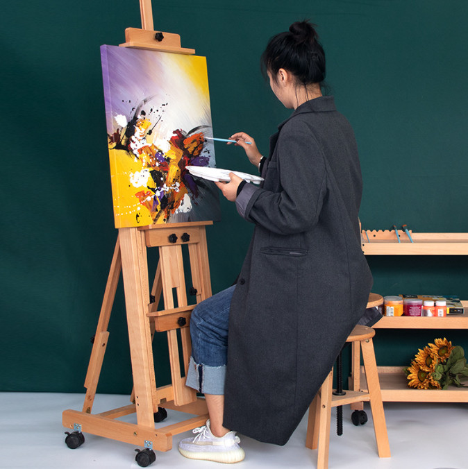 Movable Studio Easel Artist Painting Stand Beech Wood H-Frame Heavy Duty 87 In