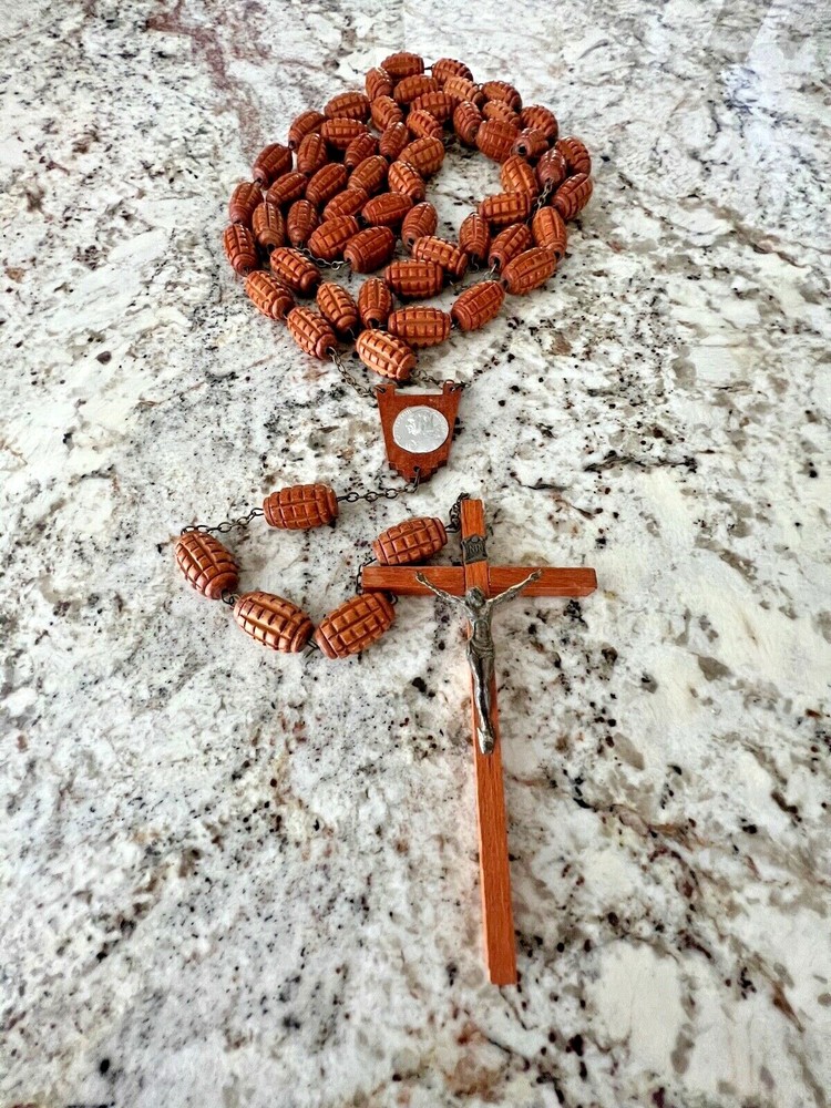 Vintage Over Sized Carved Wooden Bead Rosary