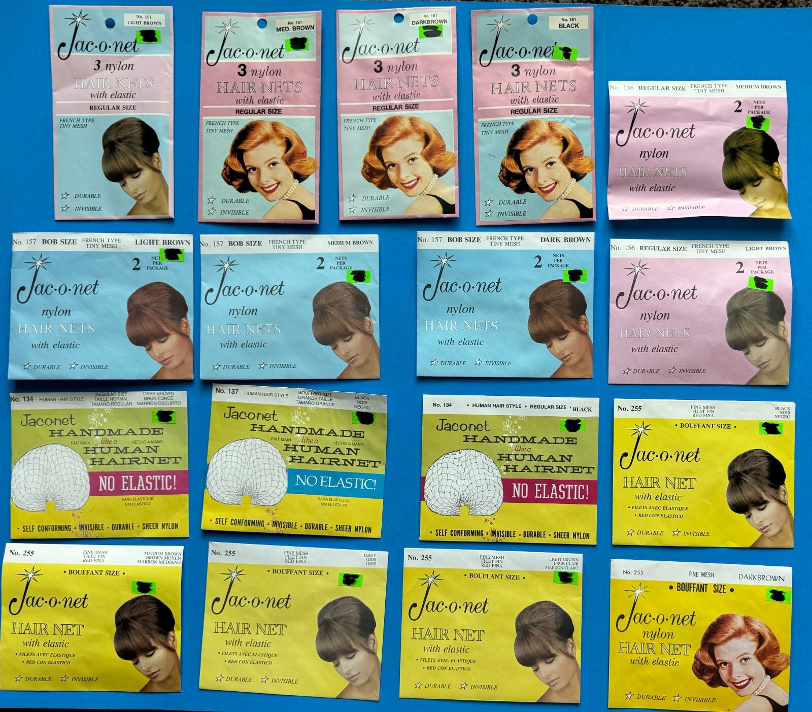 Jac O Net Hair Nets Black Light Medium Dark Brown Pink Periwinkle Blue CHOOSE