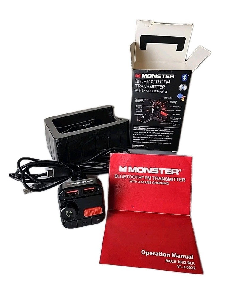 Monster Bluetooth FM Transmitter with 3.4 Amp USB Charging Ports Voice Assistant