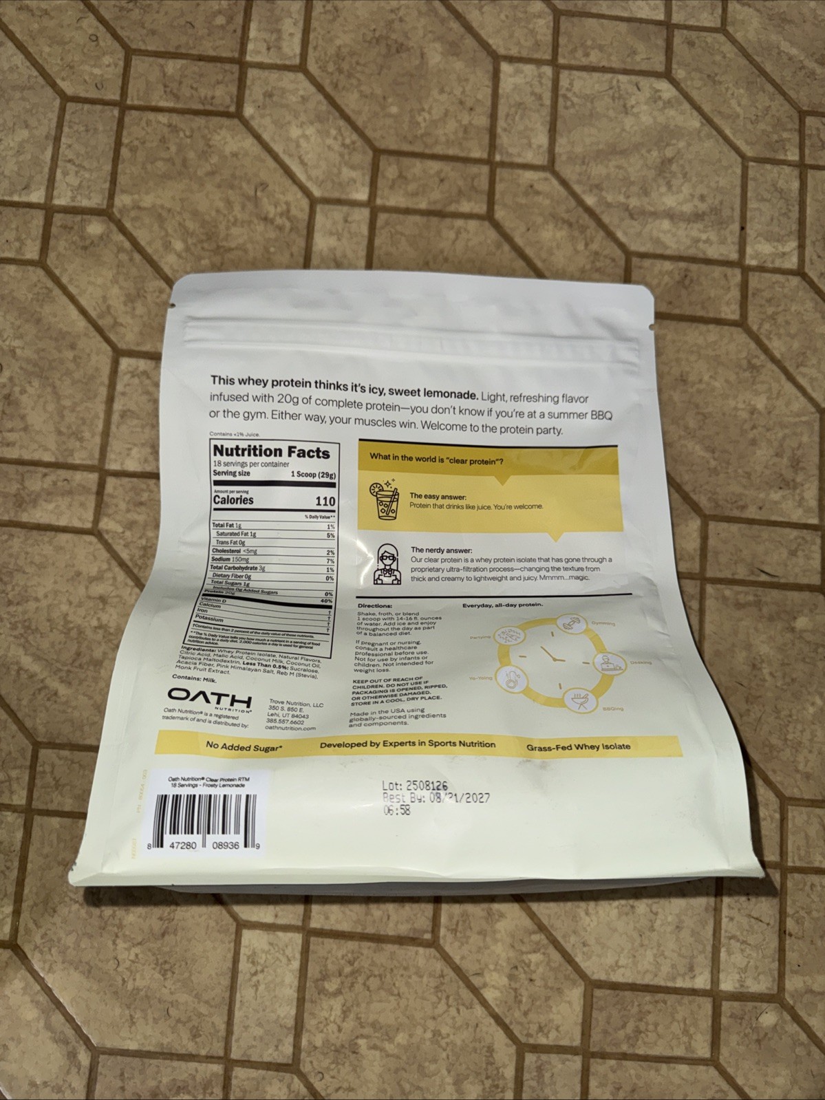 Oath Nutrition Clear Whey Protein Powder - Frosty Lemonade - 18 Servings Ex 8/27