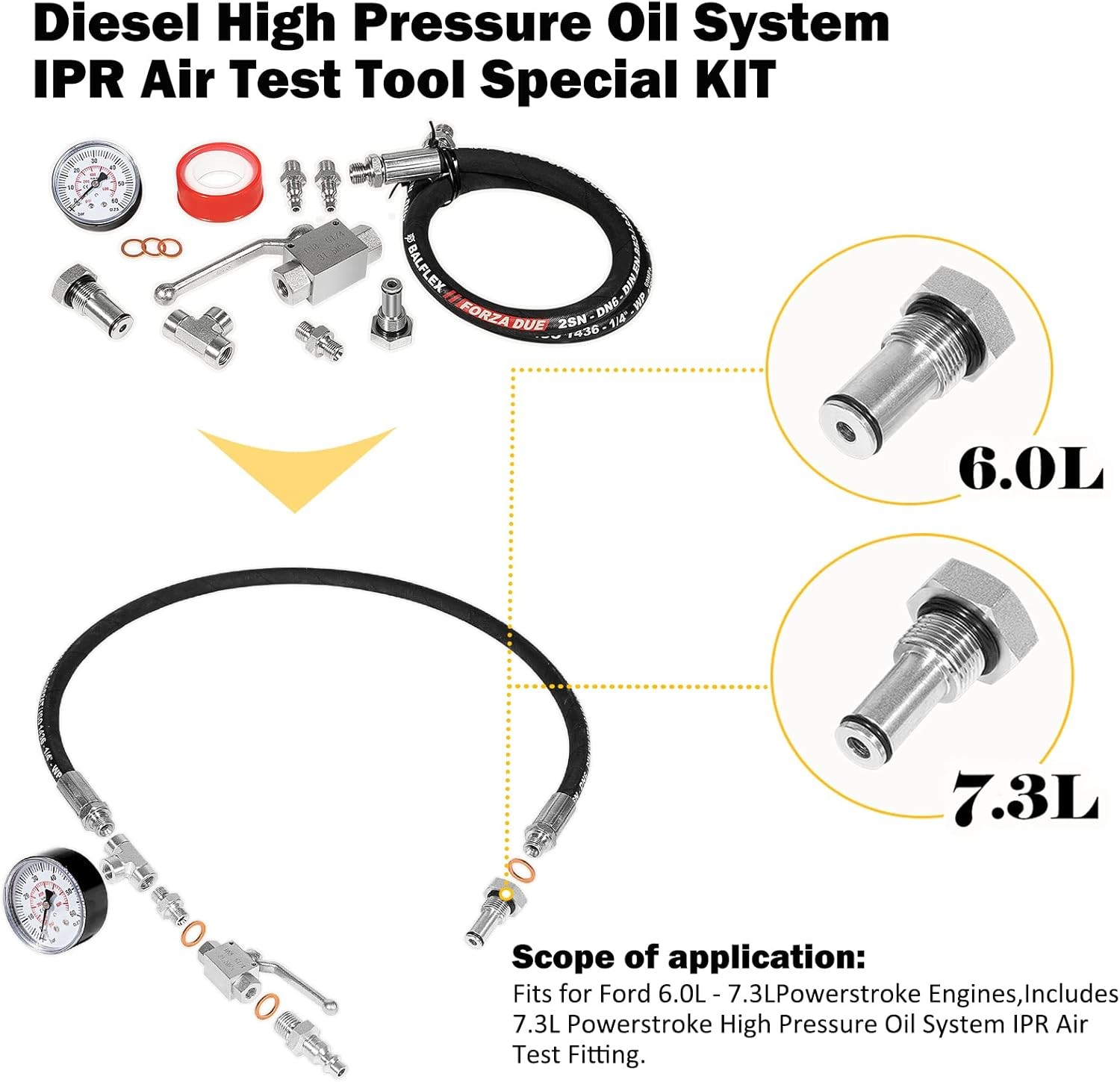 High Pressure Oil System IPR Air Test Tool Kit for Ford 6.0L-7.3L Powerstroke