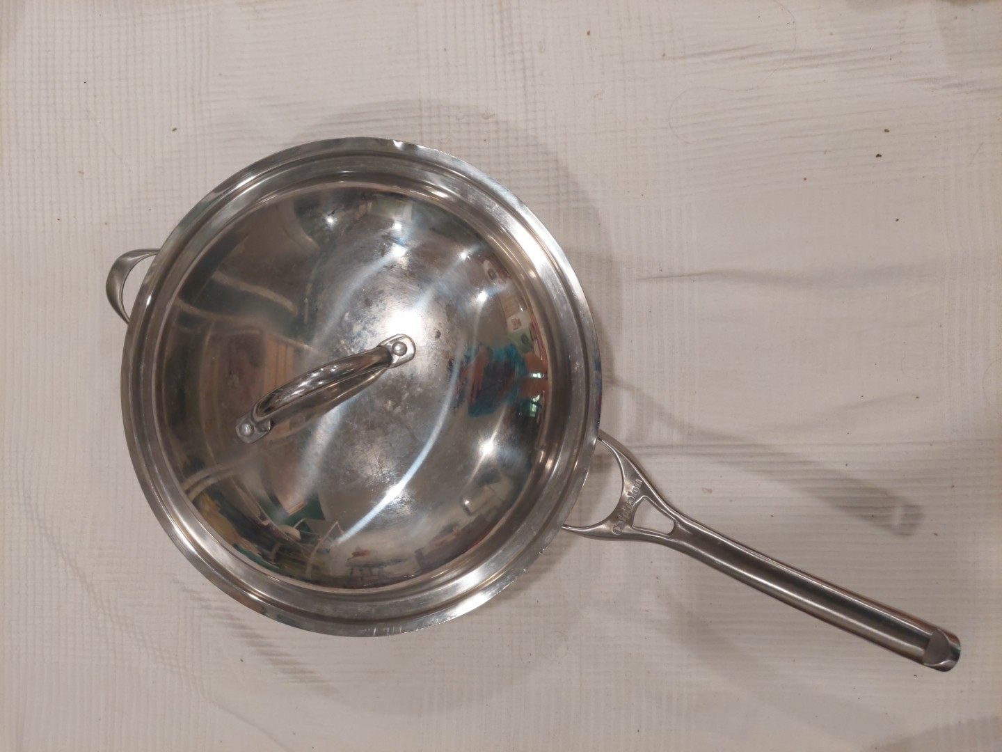 Calphalon Stainless Steel 13” Wok 155 Flat Bottom Cooking Pan With Lid