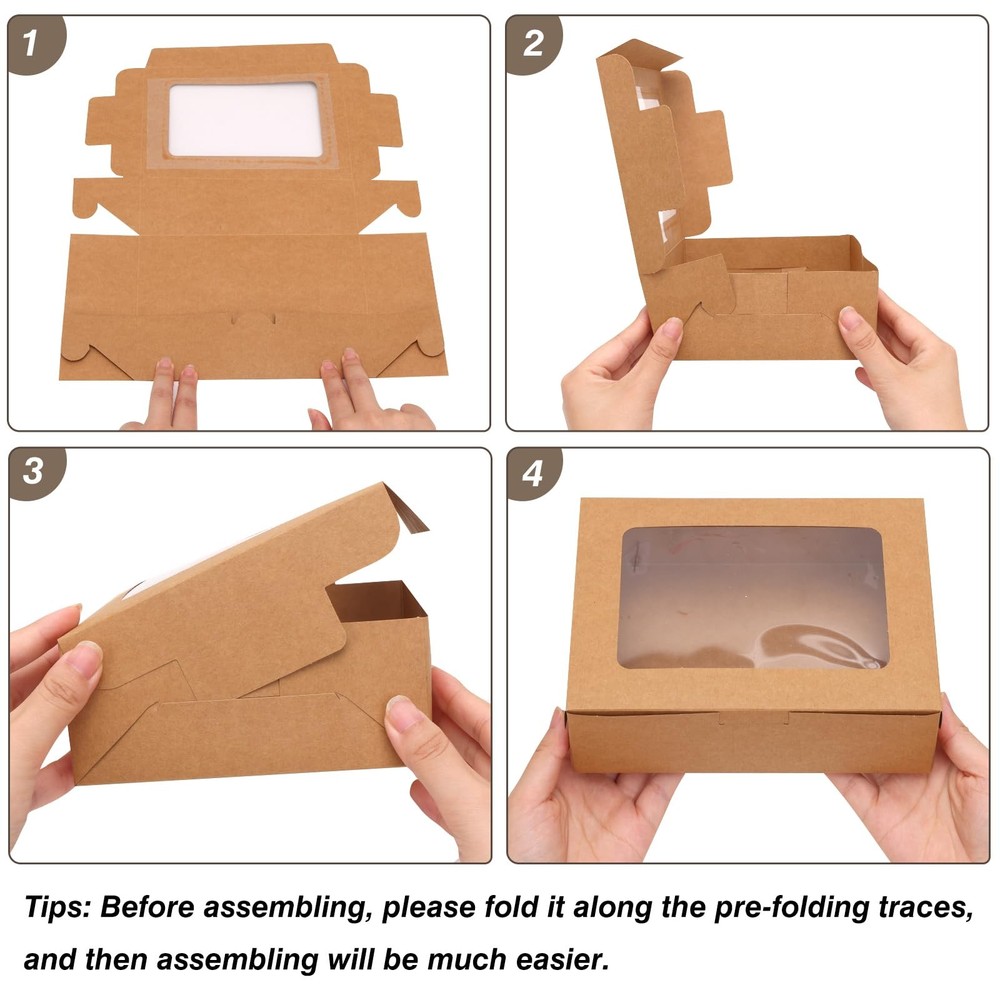 12pcs 8x6x2.5 Inches Brown Bakery Boxes with Window, Cookie Boxes for Chocola...
